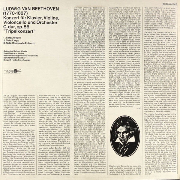 David Oistrach, Mstislav Rostropovich, Sviatoslav Richter, Herbert von Karajan — Ludwig van Beethoven — Berliner Philharmoniker : Tripelkonzert C-dur Op. 56 (LP)