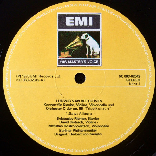 David Oistrach, Mstislav Rostropovich, Sviatoslav Richter, Herbert von Karajan — Ludwig van Beethoven — Berliner Philharmoniker : Tripelkonzert C-dur Op. 56 (LP)