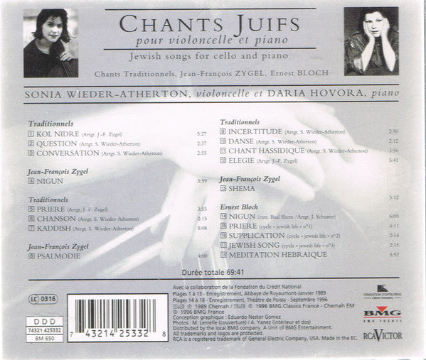Sonia Wieder-Atherton, Daria Hovora : Chants Juifs Pour Violoncelle Et Piano = Jewish Songs For Cello And Piano (CD, RE)