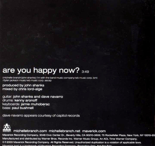 Michelle Branch : Are You Happy Now? (CD, Single, Promo)