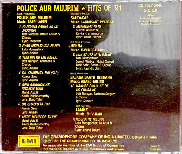 Bappi Lahiri : Police Aur Mujrim & Hits Of '91 (CD)