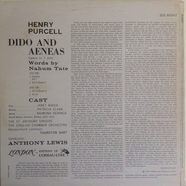Henry Purcell : Dido And Aeneas (LP)