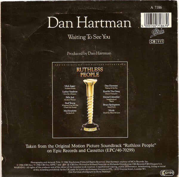 Dan Hartman : Waiting To See You (7", Single)
