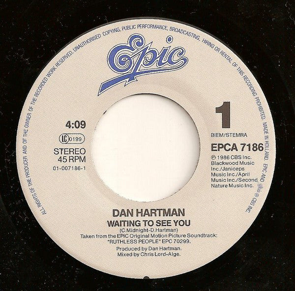 Dan Hartman : Waiting To See You (7", Single)