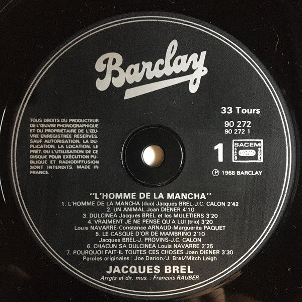 Jacques Brel, Joan Diener : L'homme De La Mancha (LP, Album, RE)