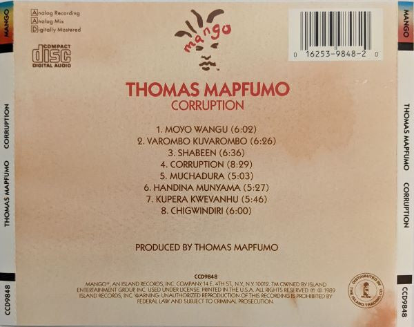 Thomas Mapfumo And The Blacks Unlimited : Corruption (CD, Album, RE)