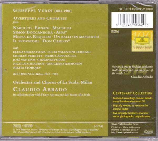 Giuseppe Verdi, Orchestra Del Teatro Alla Scala and Coro Del Teatro Alla Scala, Claudio Abbado : Overtures & Choruses (CD, Comp, RM)