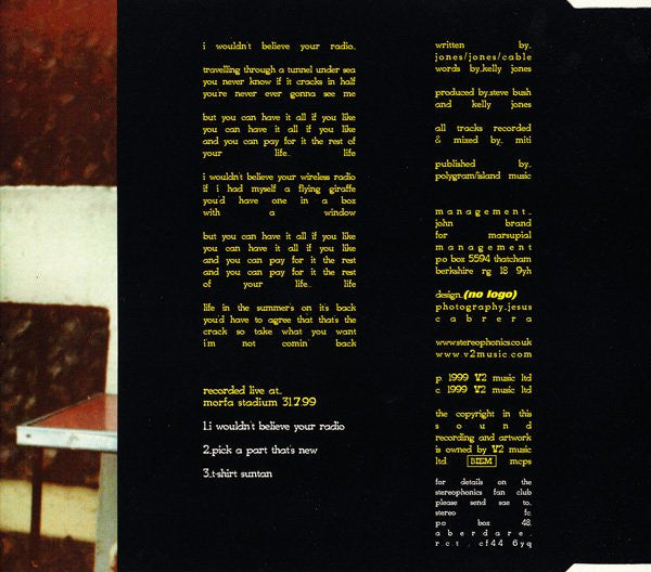 Stereophonics : I Wouldn't Believe Your Radio (Live EP_Morfa Stadium 31.7.99) (CD, EP, Single, CD2)