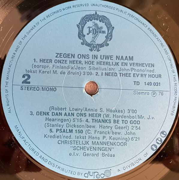 Christelijk Mannenkoor Scheveningen o.l.v. Gerard Brëas : Zegen Ons In Uwe Naam (LP, Album)