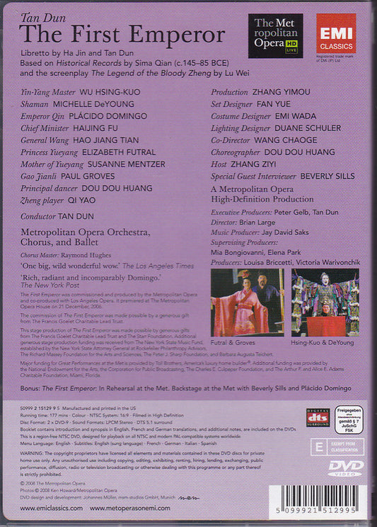 Tan Dun - Placido Domingo, Elizabeth Futral, Michelle DeYoung, Paul Groves, Hao Jiang Tian, Wu Hsing-Kuo, The Metropolitan Opera House Orchestra, Metropolitan Opera Chorus & Metropolitan Opera Ballet : The First Emperor (2xDVD-V, NTSC)