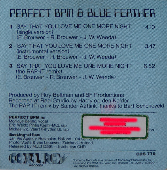 Perfect BPM & Blue Feather : Say That You Love Me One More Night (CD, Single, Car)