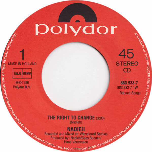 Nadieh : The Right To Change (7", Single)