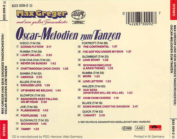 Max Greger Und Sein Großes Tanzorchester : Oscar-Melodien Zum Tanzen (CD, Comp)