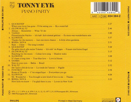 Tonny Eyk : Piano Party (CD, Comp, RP)