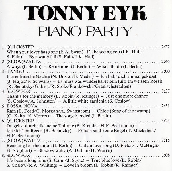 Tonny Eyk : Piano Party (CD, Comp, RP)