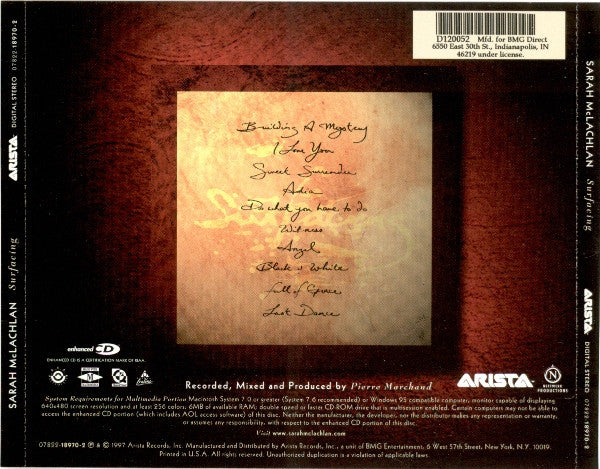 Sarah McLachlan : Surfacing (CD, Album, Club, Enh)