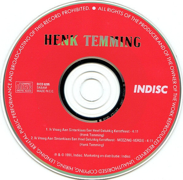 Henk Temming : Ik Vraag Aan Sinterklaas Een Heel Gelukkig Kerstfeest (CD, Single)