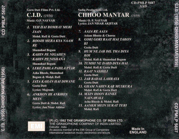 O. P. Nayyar : C.I.D. (1956) /  Chhoo Mantar (1959) (CD, Comp)