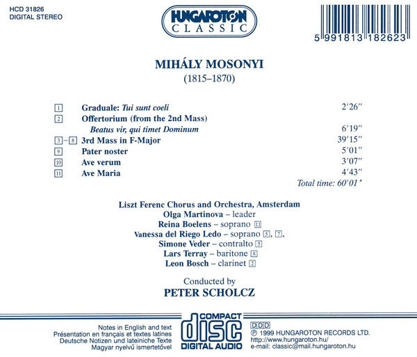Liszt Ferenc Chorus, Mihály Mosonyi, Peter Scholcz : Mosonyi: Sacred Music (CD, Album)