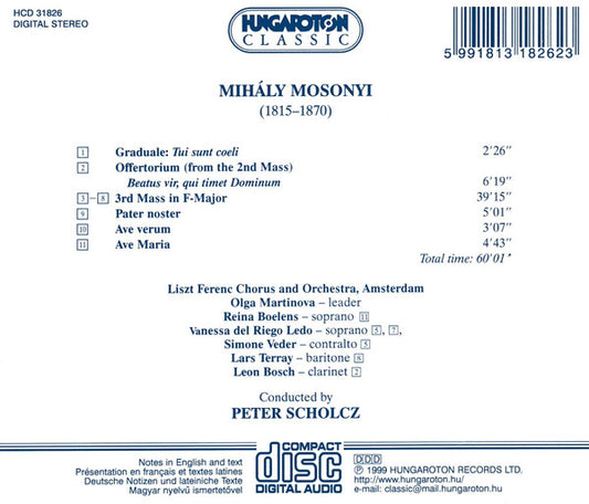 Liszt Ferenc Chorus, Mihály Mosonyi, Peter Scholcz : Mosonyi: Sacred Music (CD, Album)