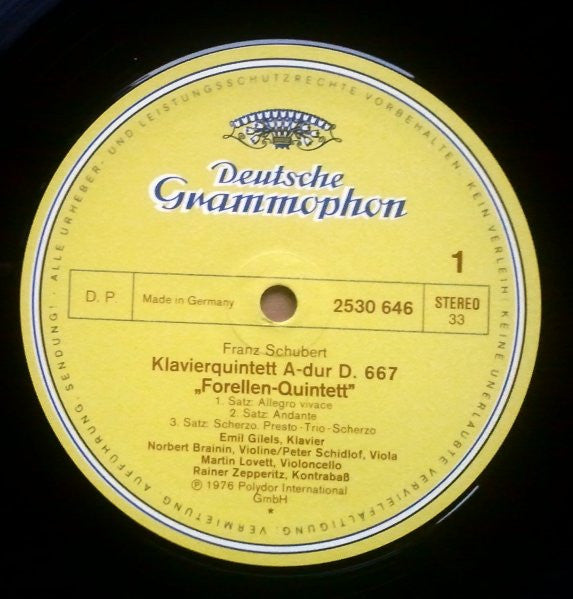 Franz Schubert – Emil Gilels • Amadeus-Quartett • Rainer Zepperitz : Forellenquintett = Trout Quintet = Quintetto »La Trota« (LP)
