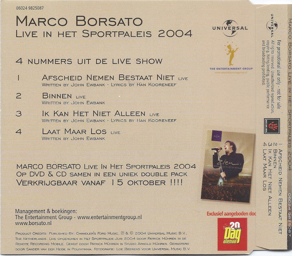Marco Borsato : Zien - Live In Het Sportpaleis 2004 (CD, Promo, Smplr)