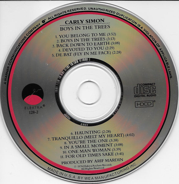 Carly Simon : Boys In The Trees (HDCD, Album, RE, RM)