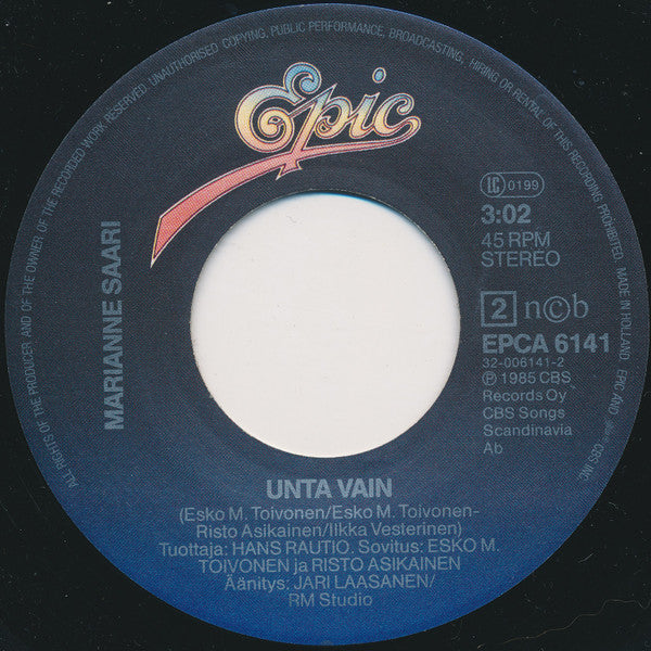 Marianne Saari : Muovinukke / Unta Vain (7", Single)