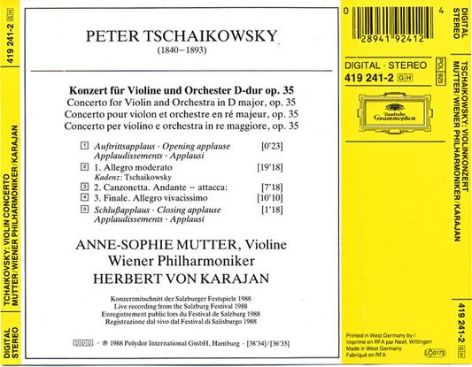 Pyotr Ilyich Tchaikovsky - Anne-Sophie Mutter, Wiener Philharmoniker • Herbert von Karajan : Violinkonzert (CD, RE)