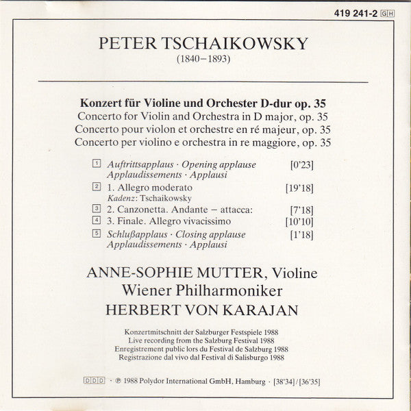 Pyotr Ilyich Tchaikovsky - Anne-Sophie Mutter, Wiener Philharmoniker • Herbert von Karajan : Violinkonzert (CD, RE)