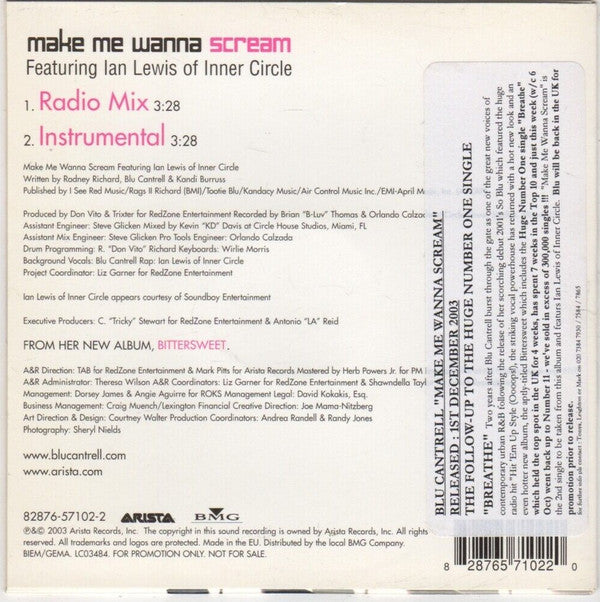 Blu Cantrell Featuring Ian Lewis : Make Me Wanna Scream (CD, Single, Promo)