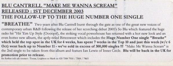 Blu Cantrell Featuring Ian Lewis : Make Me Wanna Scream (CD, Single, Promo)