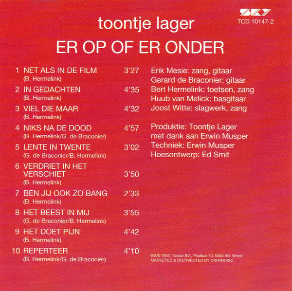 Toontje Lager : Er Op Of Er Onder (CD, Album, RE)