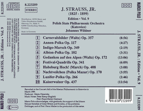 Johann Strauss Jr., Orkiestra Symfoniczna Filharmonii Śląskiej, Johannes Wildner : J. Strauss, Jr.:  Edition • Vol. 9 (CD, Album)