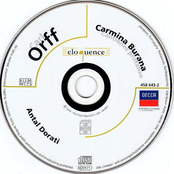 Carl Orff, Norma Burrowes, Louis Devos, John Shirley-Quirk, Brighton Festival Chorus, Royal Philharmonic Orchestra, Antal Dorati : Carmina Burana (CD, Album, RP)