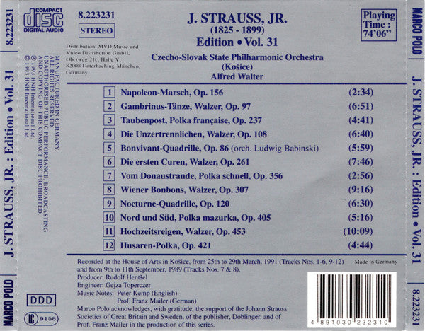 Johann Strauss Jr., Slovak State Philharmonic Orchestra, Košice, Alfred Walter : J. Strauss, Jr.:  Edition • Vol. 31 (CD, Album)