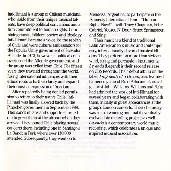 Inti Illimani With John Williams (7) & Paco Peña : Leyenda (CD, Album)