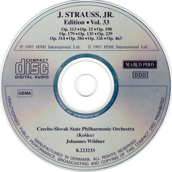 Johann Strauss Jr., Slovak State Philharmonic Orchestra, Košice, Johannes Wildner : J. Strauss, Jr.:  Edition • Vol. 33 (CD, Album)
