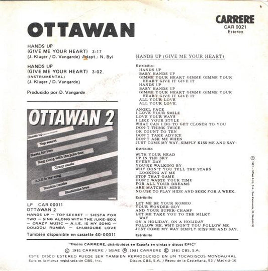 Ottawan : Hands Up (Give Me Your Heart) (7", Single)
