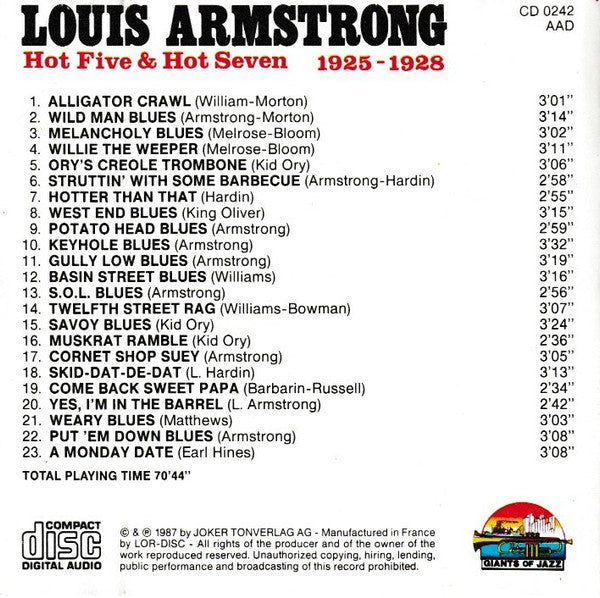 Louis Armstrong : Hot Five & Hot Seven 1925-1928 (CD, Comp)