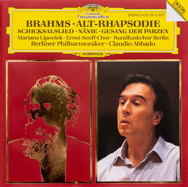 Johannes Brahms, Marjana Lipovšek, Ernst Senff Chor Berlin, Rundfunkchor Berlin, Berliner Philharmoniker • Claudio Abbado : Alt-Rhapsodie ∙ Schicksalslied ∙ Nänie ∙ Gesang Der Parzen (CD, RP)