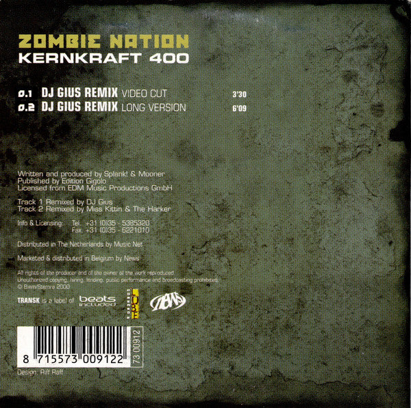 Zombie Nation : Kernkraft 400 (CD, Single, Car)