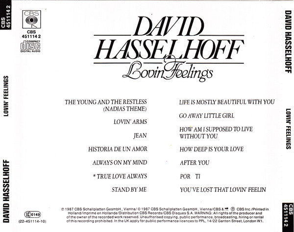 David Hasselhoff : Lovin' Feelings (CD, Album)