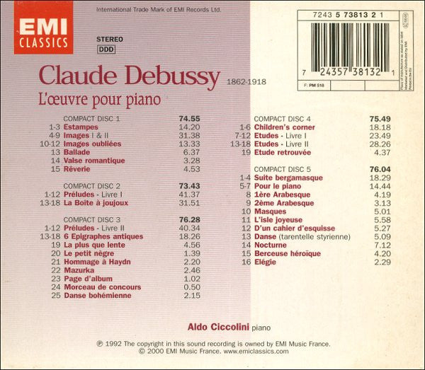 Claude Debussy — Aldo Ciccolini : L'Œuvre Pour Piano (Box, Comp + 5xCD)