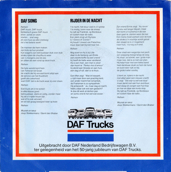 Peter Blanker / Thérèse Steinmetz : DAF Song / Rijder In De Nacht (7", Single)