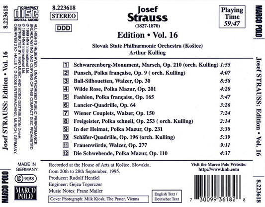 Josef Strauß, Slovak State Philharmonic Orchestra, Košice, Arthur Kulling : Josef Strauss:  Edition • Vol. 16 (CD, Album)