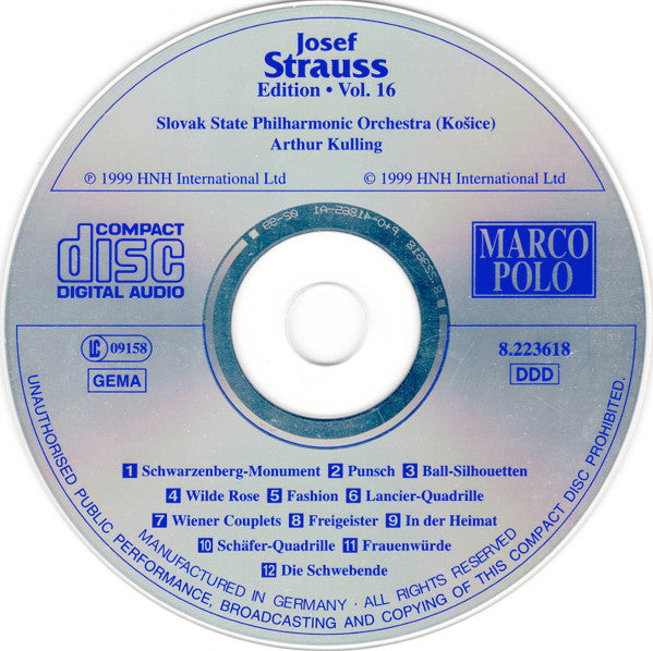 Josef Strauß, Slovak State Philharmonic Orchestra, Košice, Arthur Kulling : Josef Strauss:  Edition • Vol. 16 (CD, Album)
