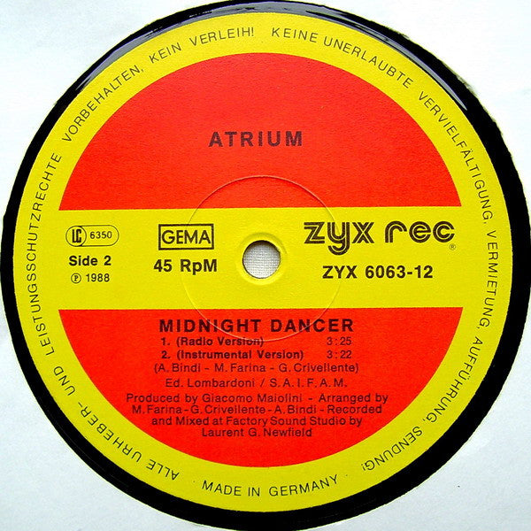 Atrium : Midnight Dancer (12", Maxi)