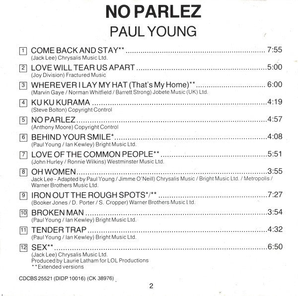 Paul Young : No Parlez (CD, Album, RE)