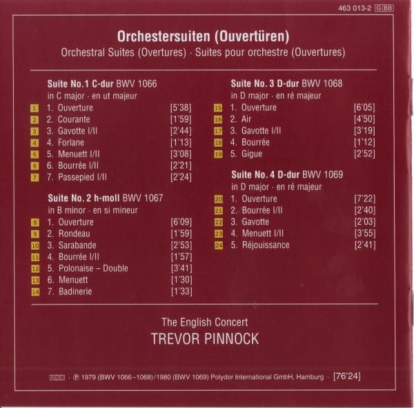 Johann Sebastian Bach, The English Concert, Trevor Pinnock : Die Ouvertüren BWV 1066-1069 (The Orchestral Suites) (CD, Comp)